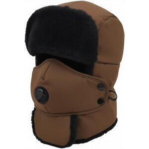 Unisex Coffee Winter Trapper Hat Russian with Ear Flap Mask Aviator Cold Weather